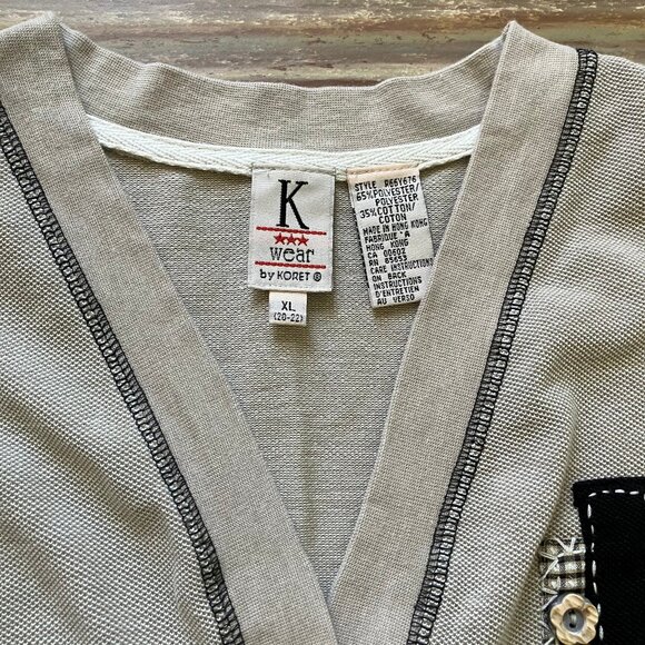 Gingham Patchwork Short Sleeve Button Front Shirt Beige Vintage K by Koret 90s - Picture 4 of 7